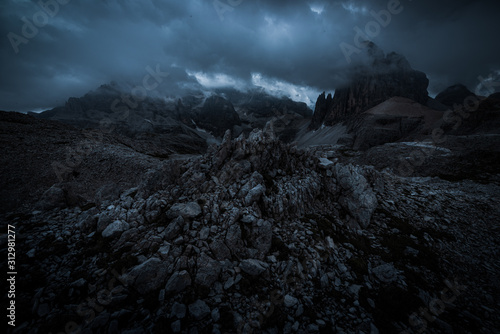 dark mountains and heavy clouds