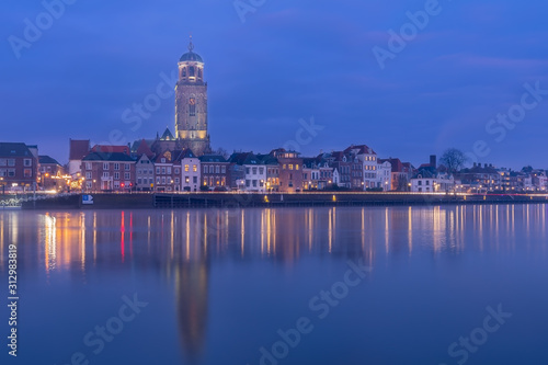 Deventer skyline  blue hour at the river IJssel