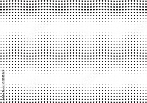 Abstract halftone dotted background. Monochrome pattern with stars. Vector modern pop art texture for posters, sites, business cards, postcards, labels, cover, stickers. Design mock-up layout.