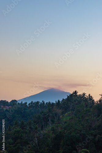 Mount Agung during sunrise view from Campuhan Ridge Walk  Ubud  Bali island  Indonesia.