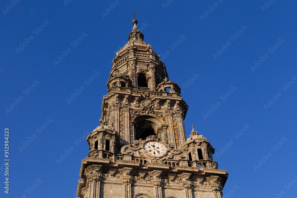 Clock tower of the cathedral of Santiago de Compostela