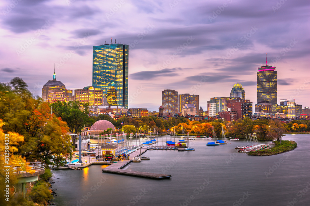 Boston, Massachusetts, USA Skyline on the River - obrazy, fototapety, plakaty 