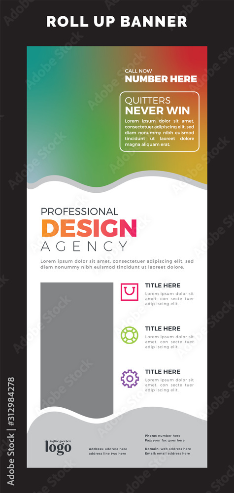 Advertising Roll-Up Banner Layout with Colorful Elements Advertising Roll-Up Banner Layout with Colorful Elements