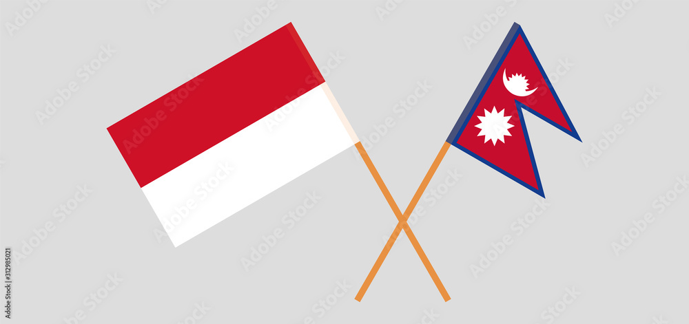 Crossed flags of Nepal and Indonesia Crossed flags of Nepal and Indonesia