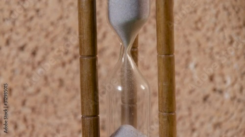 Hourglass wooden and cristal with grey sand 