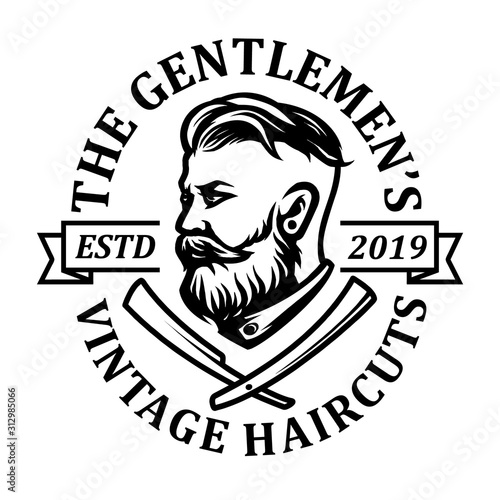 man with bearded and barbershop icon logo design