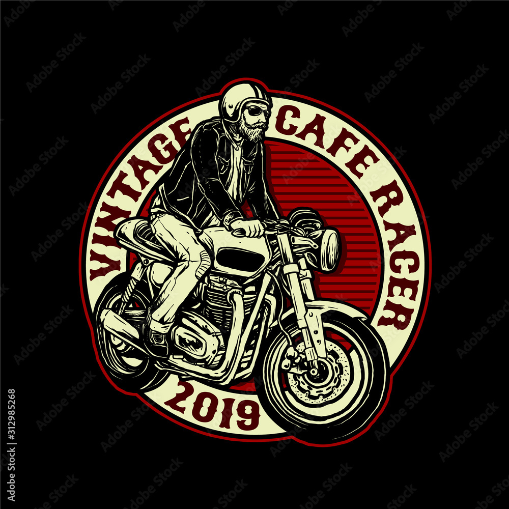 man riding cafe racer motorcycle vector badge man riding cafe racer motorcycle vector badge