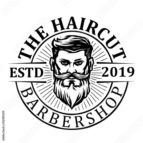 man with bearded and barbershop icon logo design