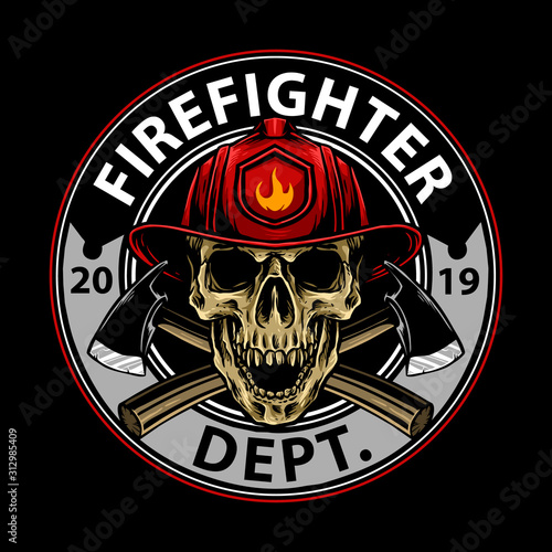 vector of fire fighter skull emblem design