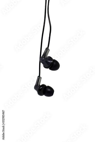 Black vacuum headphones isolated on white background.
