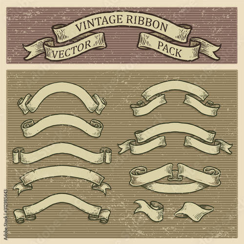 retro banner vector set, vintage ribbon collection