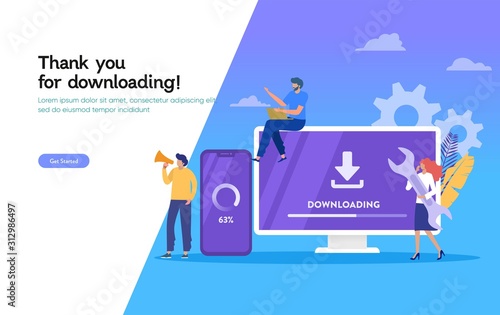 Download page of the mobile app, download system update vector illustration concept, people update operation system can use for, landing page, template, ui, web, mobile app, poster, banner, flyer
