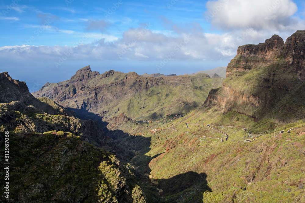 Mountain winding road leading to the village of Masca, Tenerife, Spain