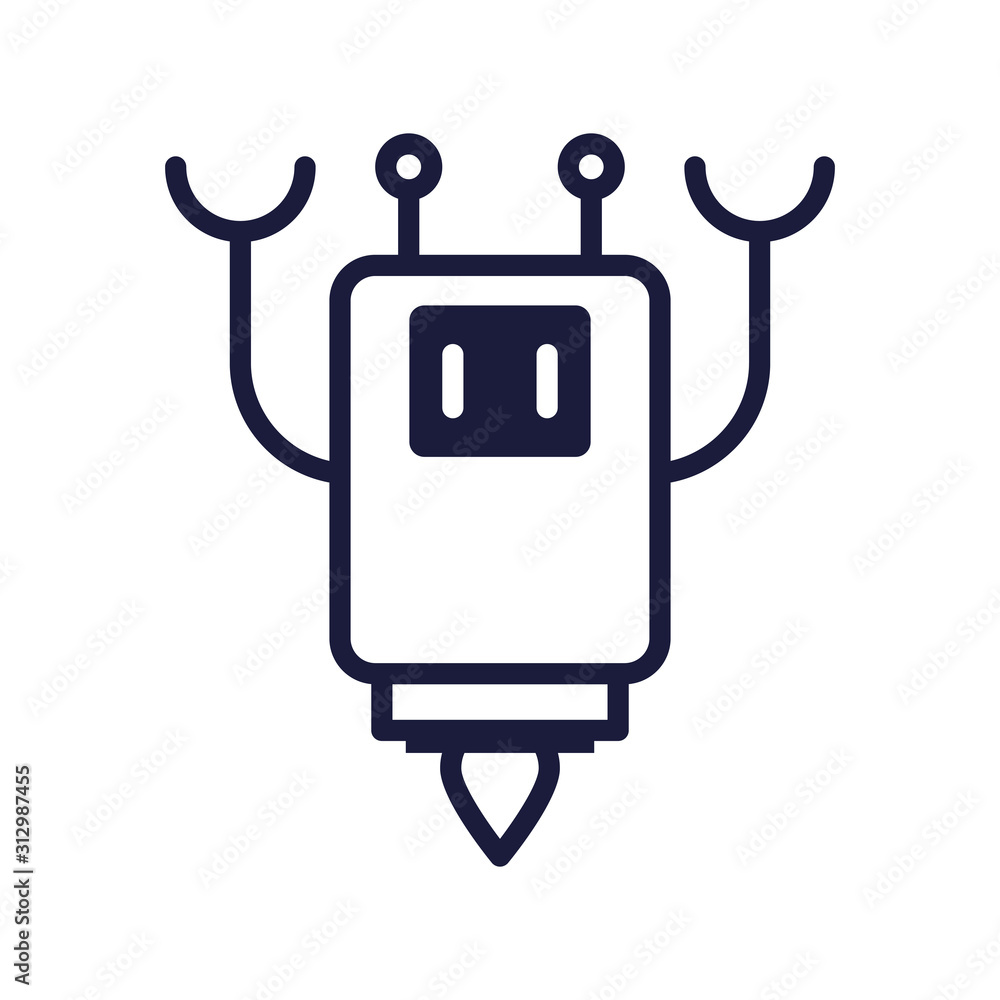 robot floating cyborg isolated icon robot floating cyborg isolated icon