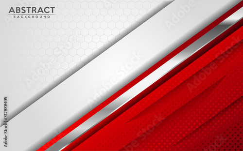 Modern abstract white and red background with 3D Overlap layers effect.