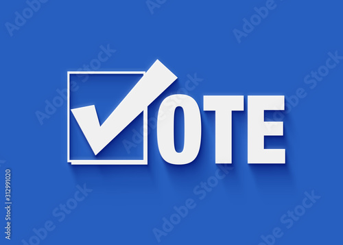 vote in white letters with a checkbox checked on blue background 3d