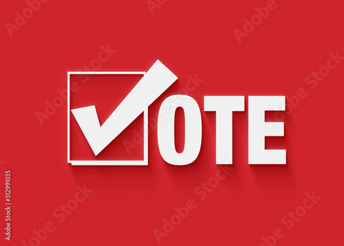 vote in white letters with a checkbox checked, red background 3d