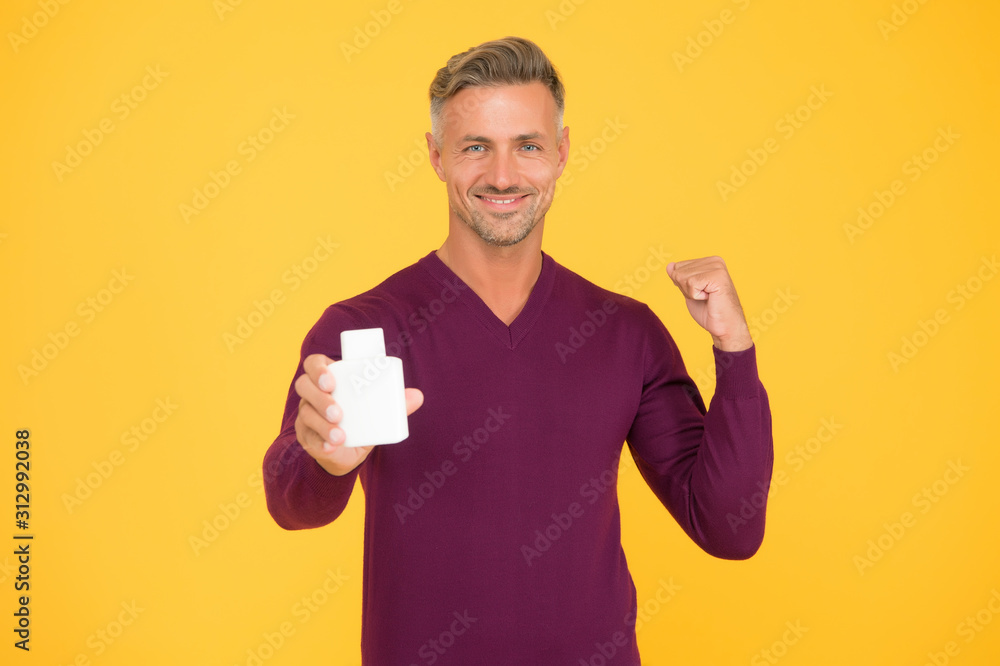 Power of sale. Happy man presenting product. Fitness training. Healthy lifestyle. Sale and discount. Sale is coming. More deals and offers. Sale advertising, copy space Power of sale. Happy man presenting product. Fitness training. Healthy lifestyle. Sale and discount. Sale is coming. More deals and offers. Sale advertising, copy space