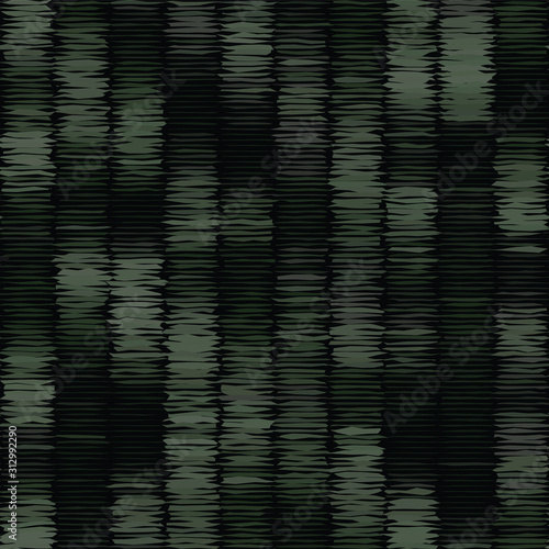 Spliced vector camouflage stripe texture. Variegated mottled background. Seamless camouflage pattern. Modern distorted masculine textile all over print. Military green fashion disrupted glitchrepeat.
