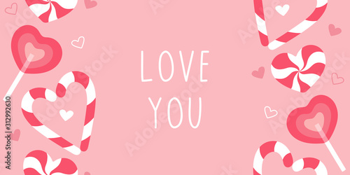 Sweet candy love you. Modern party flyer with pink cover design. Celebration background template. Vector brochure illustration concept.