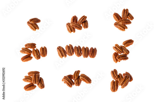 Collection (set) of pecan isolated on white background.