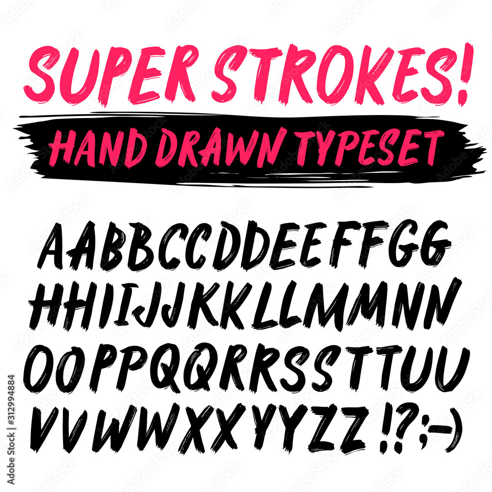 Hand drawn textured brush strokes vector typeset.
