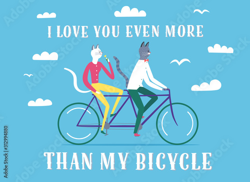 Love you more than my bicycle postcard with cats