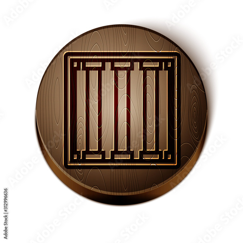 Brown line Prison window icon isolated on white background. Wooden circle button. Vector Illustration