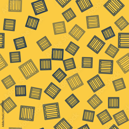 Blue line Prison window icon isolated seamless pattern on yellow background. Vector Illustration