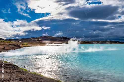 Hverir geothermal area also called Blue Lake near Myvatn lake, Northern Iceland photo