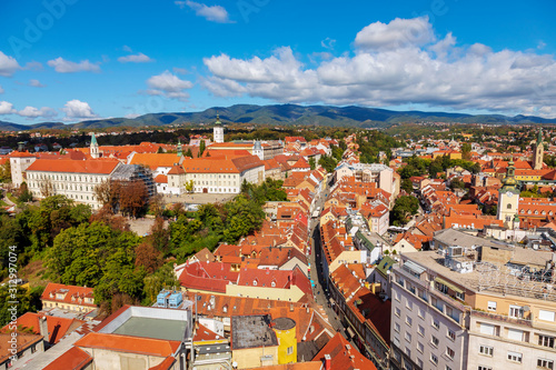 Aerial view of Zagreb Upper Town, the old historic city center.
