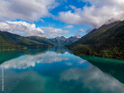 Aerial view of Holandsfjorden and Engenbreen, a mighty branch of the Svartisen glacier photo