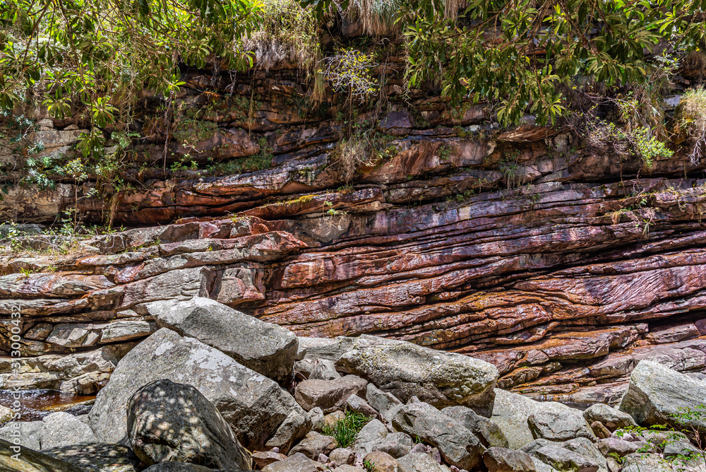 Rock layers in natural wall of mountain in Brazil Rock layers in natural wall of mountain in Brazil