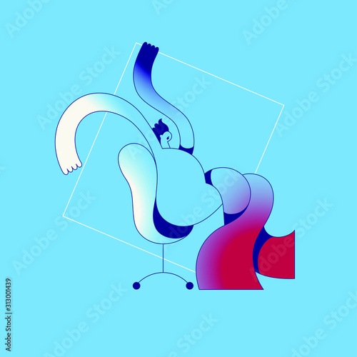 Freelance worker sits on the chair. Witty character having fun job