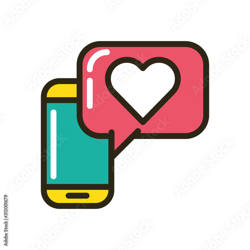 smartphone with speech bubble and heart