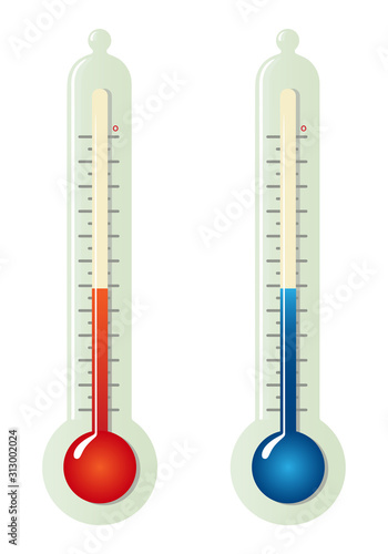 Set of stylized room thermometers with different temperature readings. Isolated on a white background/ Vector illustration.