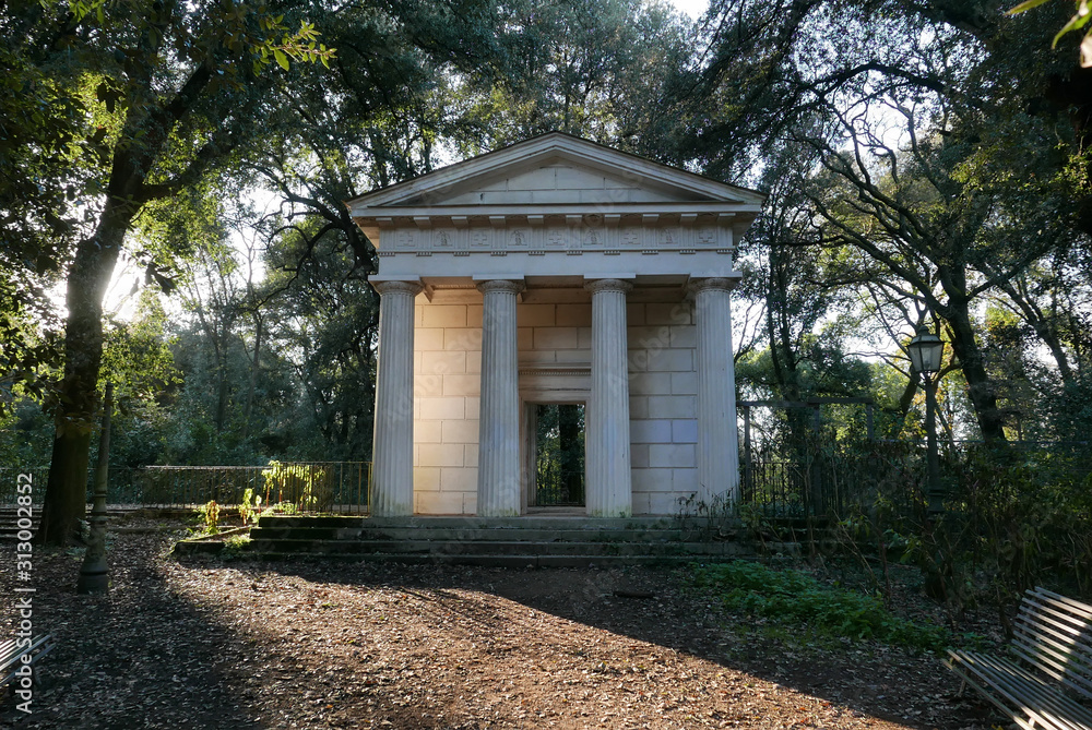 neoclassical temple in the forest