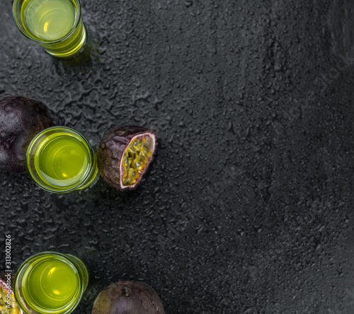 Fresh Passion Fruit Liqueur as detailed close-up shot (selective focus)