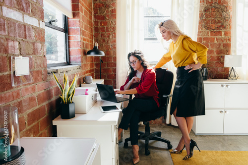 Coworkers collaborating on project