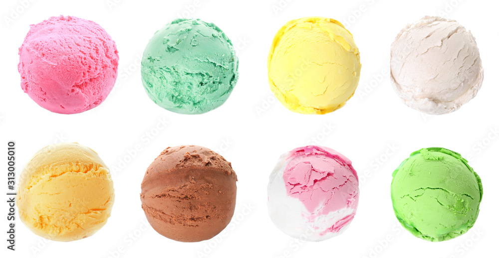 Balls of different ice-cream on white background Balls of different ice-cream on white background