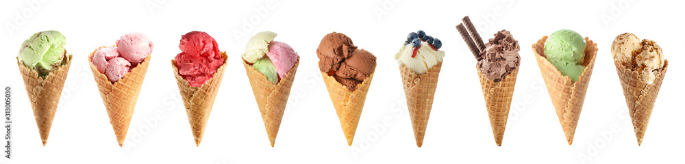 Set of tasty ice-cream on white background - obrazy, fototapety, plakaty 