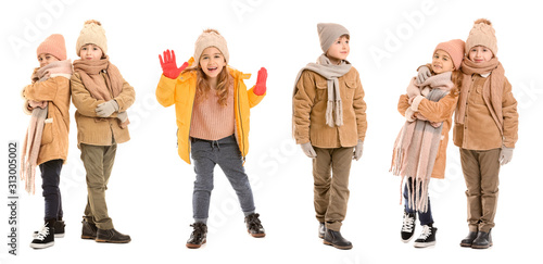 Set of children in winter c...