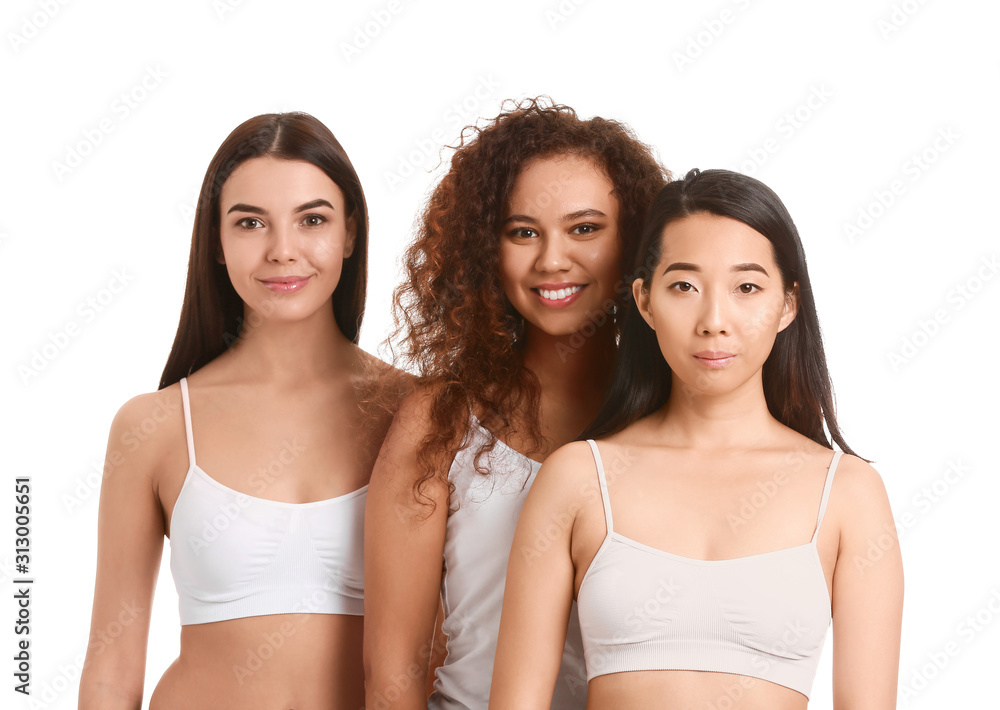 Beautiful young women with healthy skin on white background Beautiful young women with healthy skin on white background