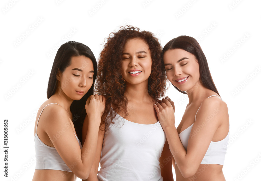 Beautiful young women with healthy skin on white background Beautiful young women with healthy skin on white background