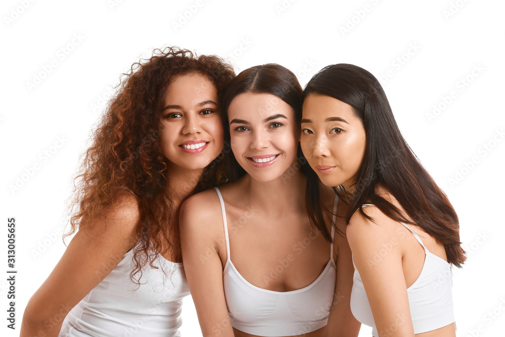 Beautiful young women with healthy skin on white background Beautiful young women with healthy skin on white background