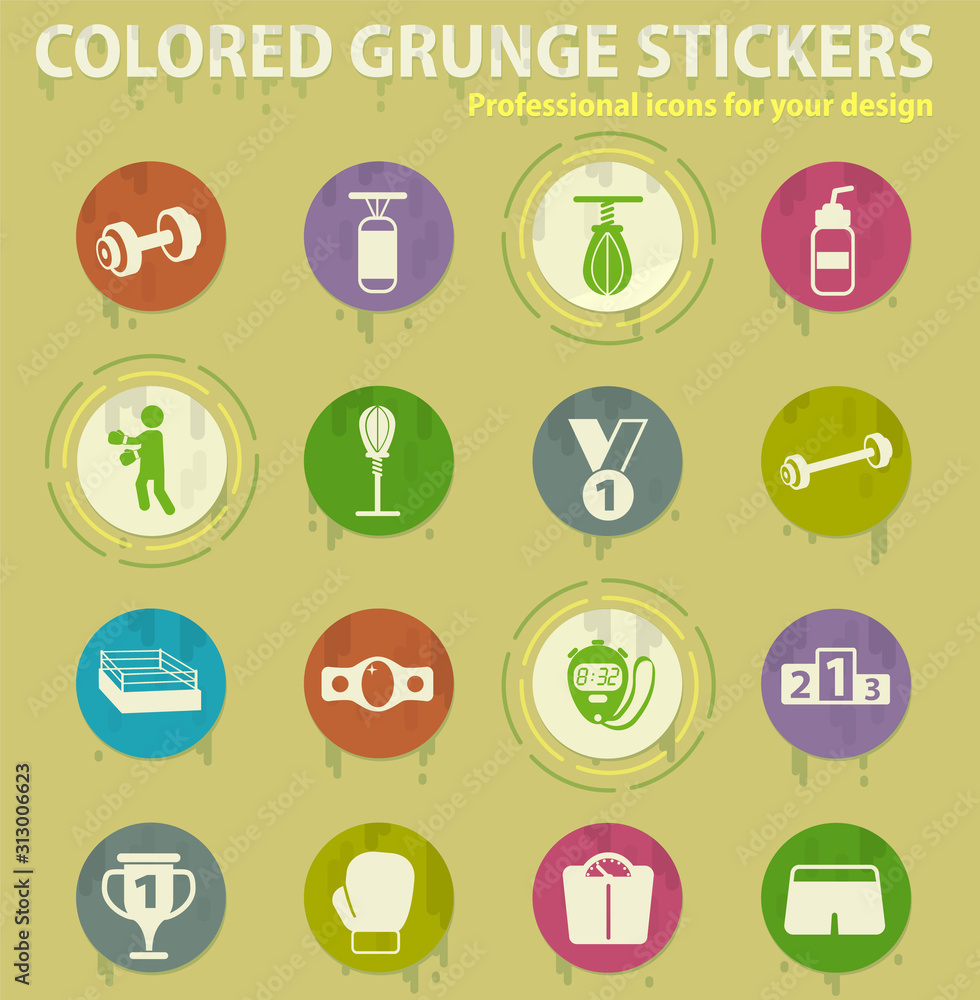 boxing colored grunge icons boxing colored grunge icons