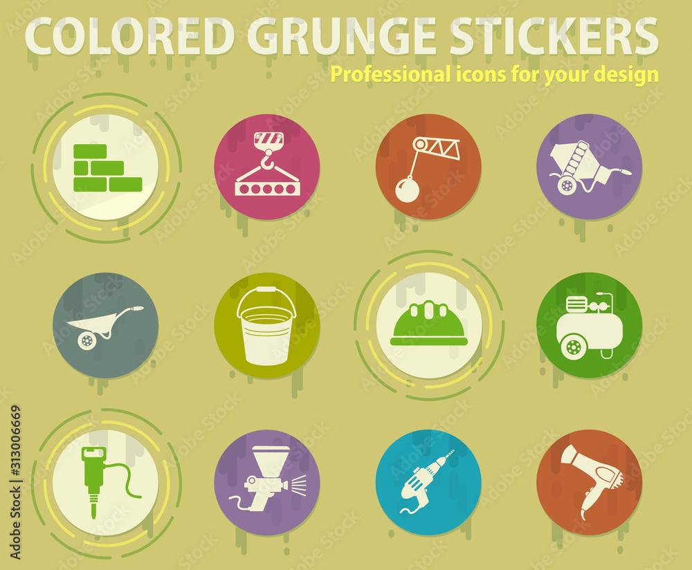 Construction colored grunge icons Construction colored grunge icons
