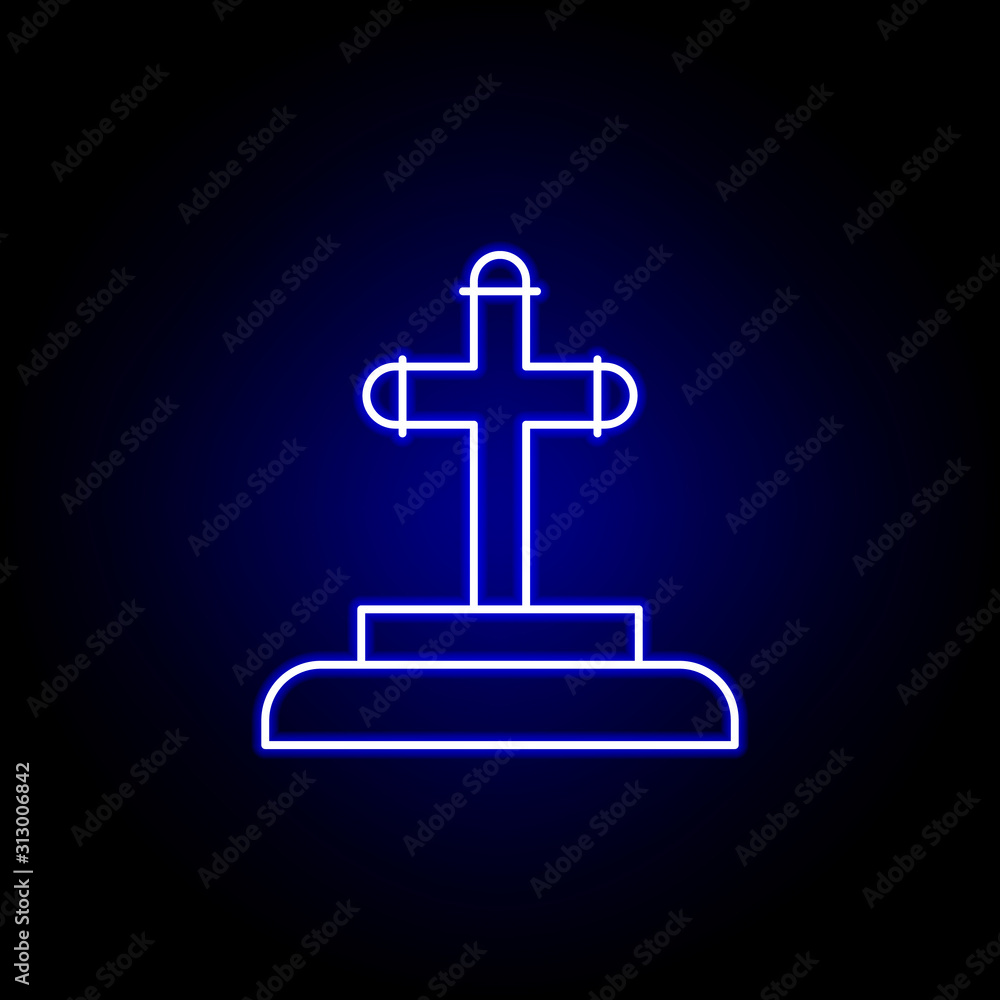 grave, death outline blue neon icon. detailed set of death illustrations icons. can be used for web, logo, mobile app, UI, UX