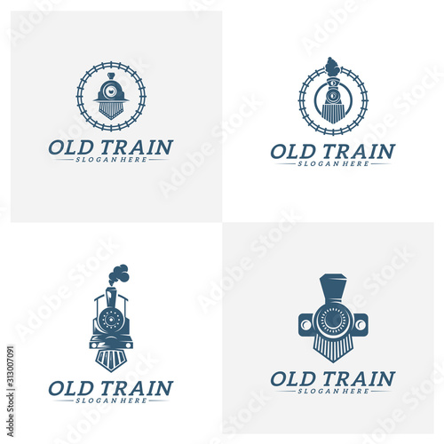 Set of Classic train logo concept, Locomotive logo design vector template, Creative design, icon symbol