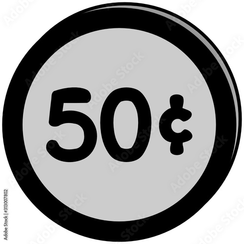 metallic glossy icon on square internet button 50 cent